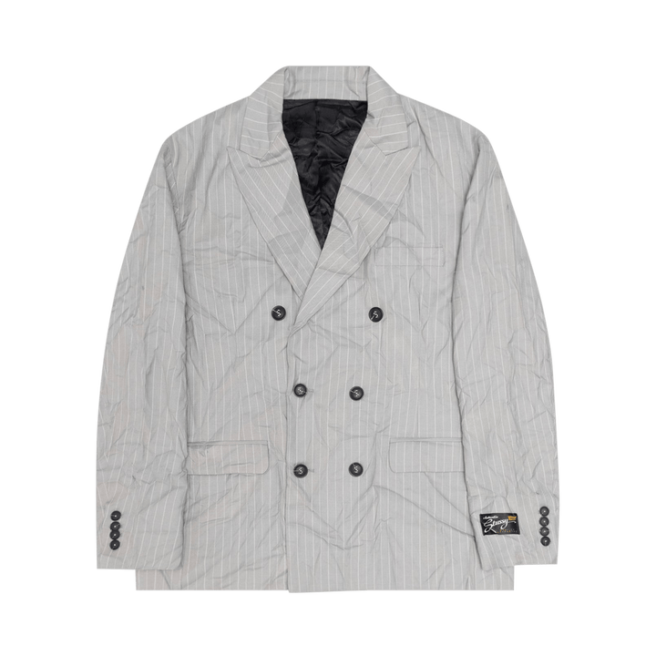 Stussy Wrinkled Stripe Double-Breasted Blazer Grey
