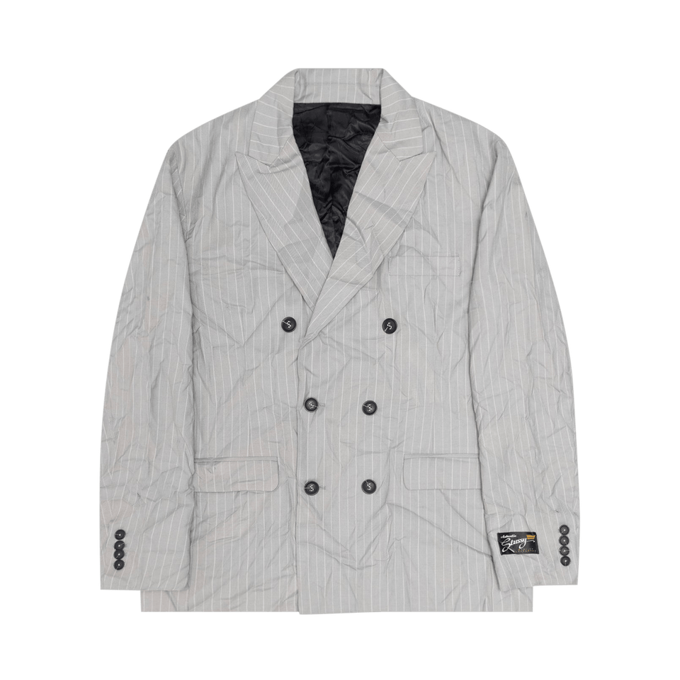 Stussy Wrinkled Stripe Double-Breasted Blazer Grey