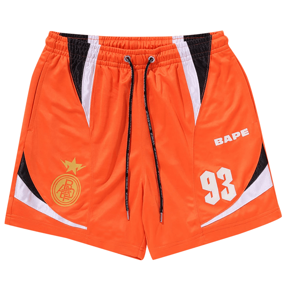 BAPE Multi Logo Relaxed Fit Soccer Shorts Orange