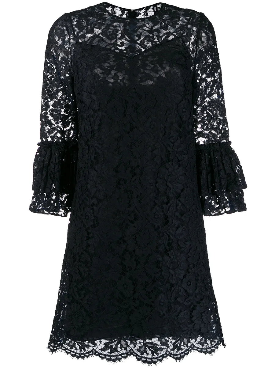 flared floral lace mini dress