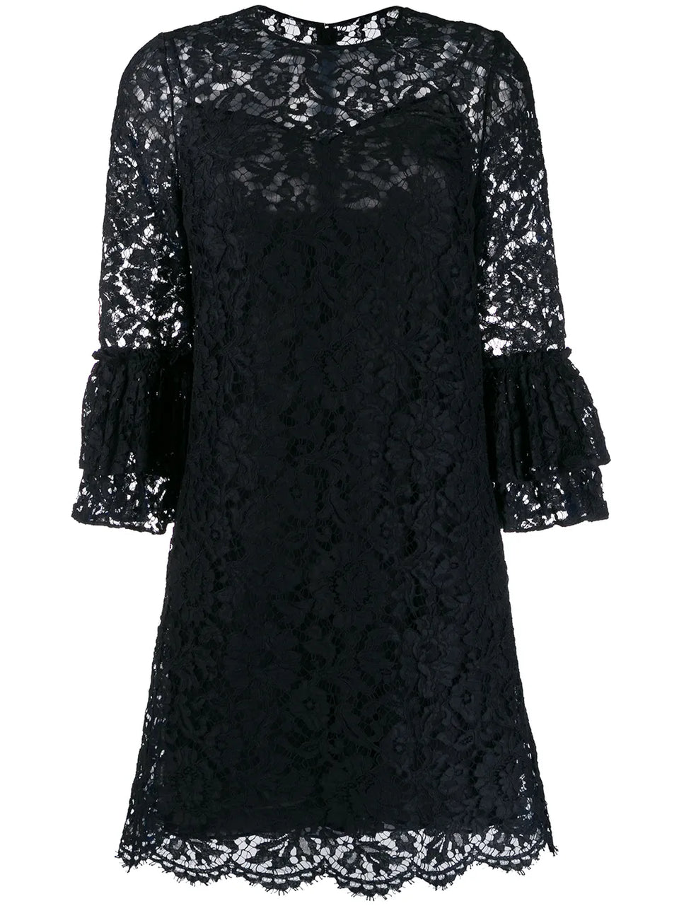 flared floral lace mini dress
