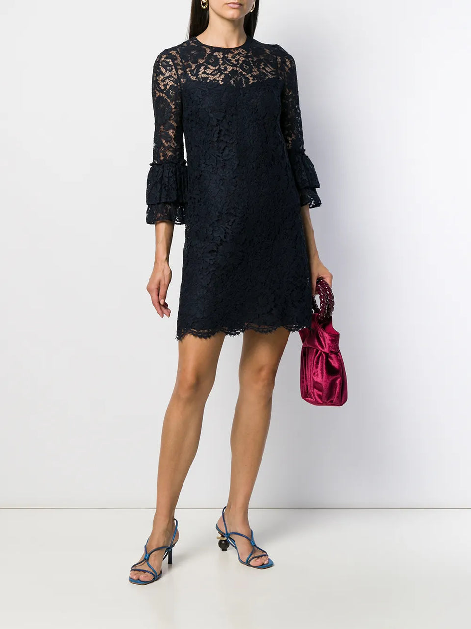 flared floral lace mini dress