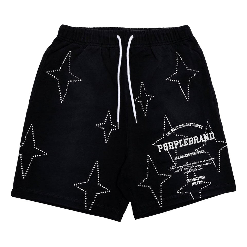 PURPLE BRAND Stacked Crystal Stars Shorts Black