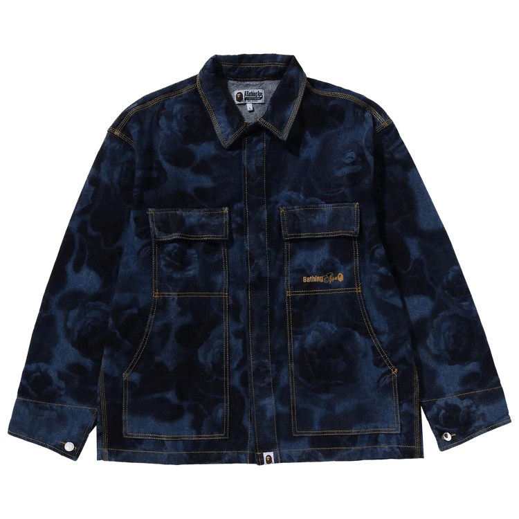 BAPE Floral Camo Jacquard 13Oz Denim Work Jacket Navy