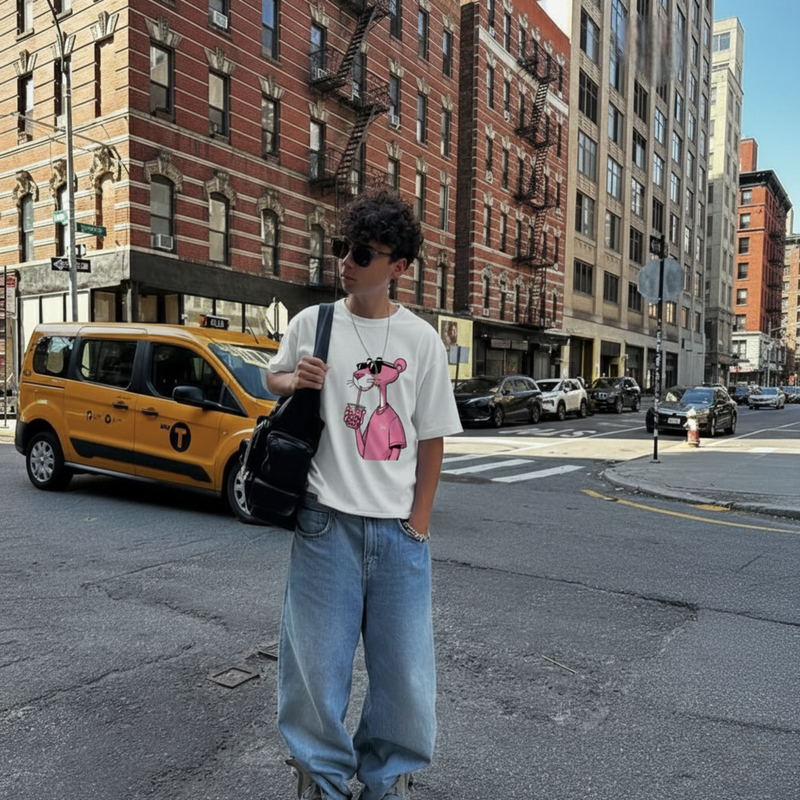 Forfksake Pink Panther Boba Tea White T-Shirt