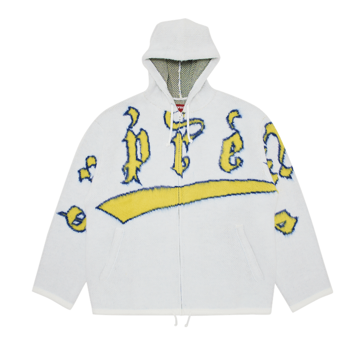 Supreme Accent Brushed Zip Up Hooded Sweater White