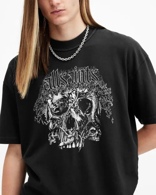 Morph Skull Print Oversized T-Shirt