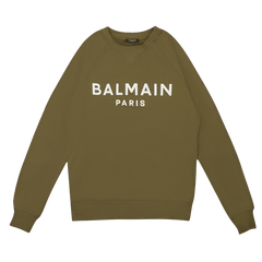 Balmain Logo Print Crewneck Sweatshirt Khaki