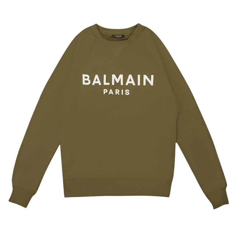 Balmain Logo Print Crewneck Sweatshirt Khaki