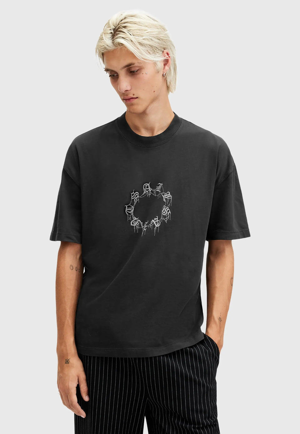 CRYPTIERRA SS CREW - Print T-shirt - washed black