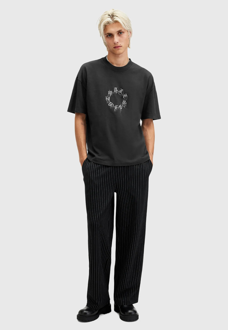 CRYPTIERRA SS CREW - Print T-shirt - washed black