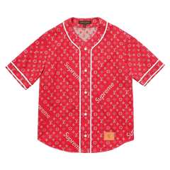Louis Vuitton x Supreme Jacquard Denim Baseball Jersey Red