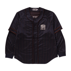BAPE Stripe Layered Sleeves Long-Sleeve Baseball Shirt Navy