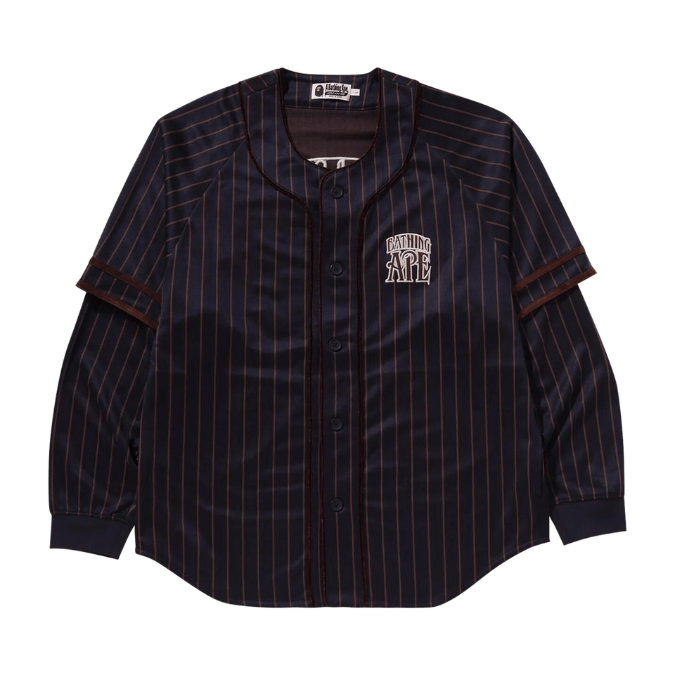 BAPE Stripe Layered Sleeves Long-Sleeve Baseball Shirt Navy