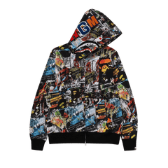 BAPE Flyer Pattern Shark Full Zip Hoodie Multicolor