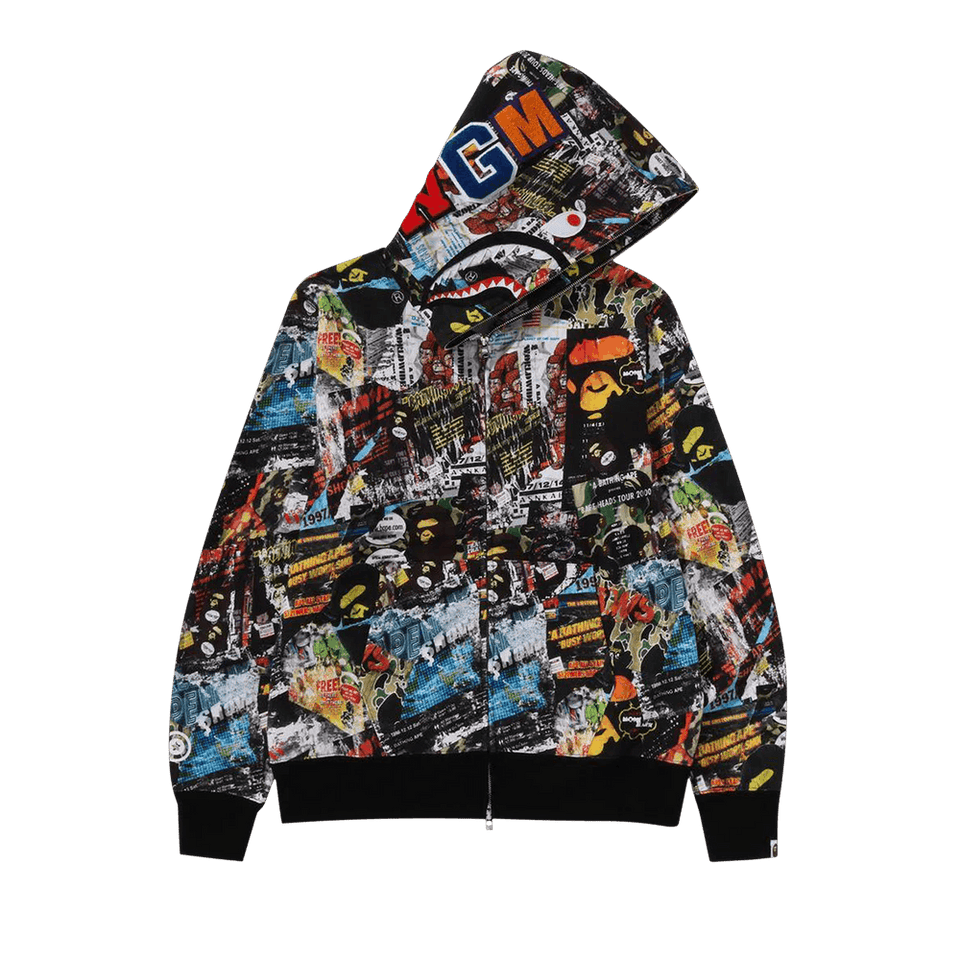 BAPE Flyer Pattern Shark Full Zip Hoodie Multicolor