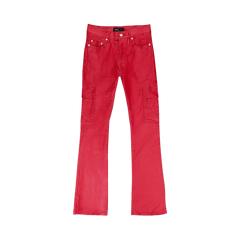 PURPLE BRAND Patent Film Cargo Flare Skinny Jeans Red