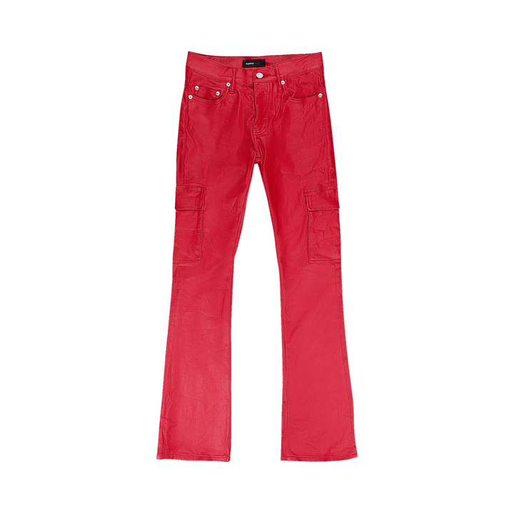 PURPLE BRAND Patent Film Cargo Flare Skinny Jeans Red
