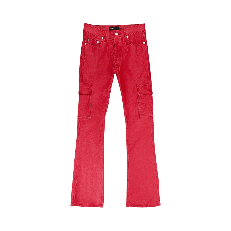 PURPLE BRAND Patent Film Cargo Flare Skinny Jeans Red