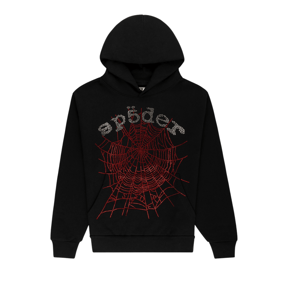 Sp5der Rhinestone OG Web V2 Hoodie Black
