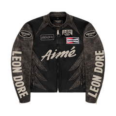 Aimé Leon Dore x Vanson Distressed Leather Moto Jacket Jet Black