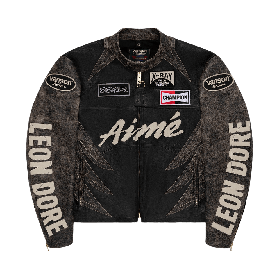 Aimé Leon Dore x Vanson Distressed Leather Moto Jacket Jet Black