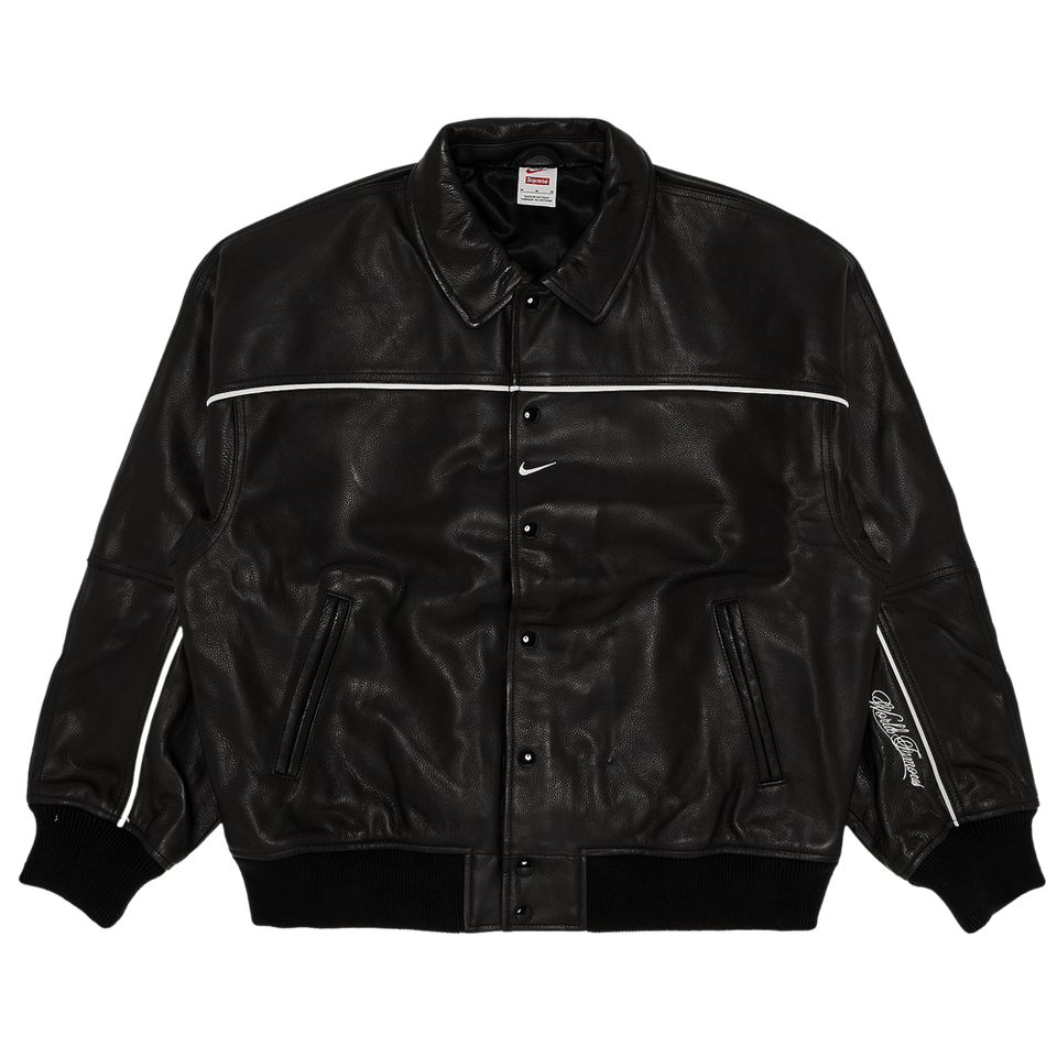 Supreme x Nike Leather Varsity Jacket Black