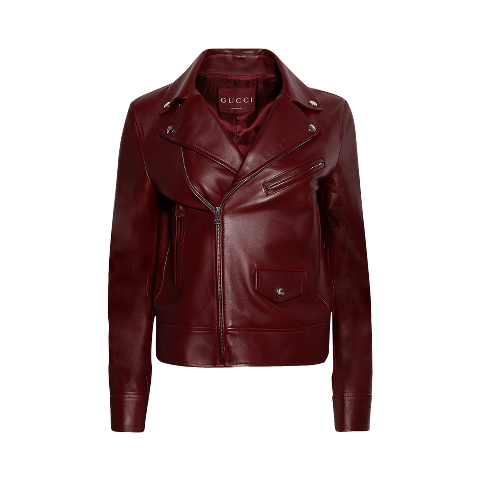 Gucci Leather Biker Jacket Rosso Ancora Red