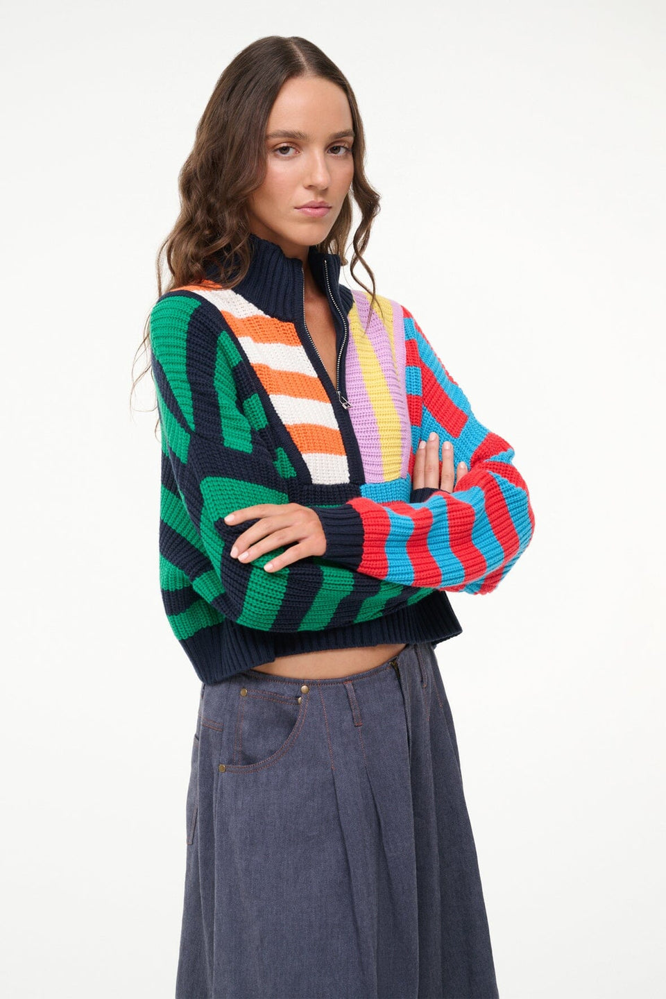 CROPPED HAMPTON SWEATER CABANA STRIPE MULTI