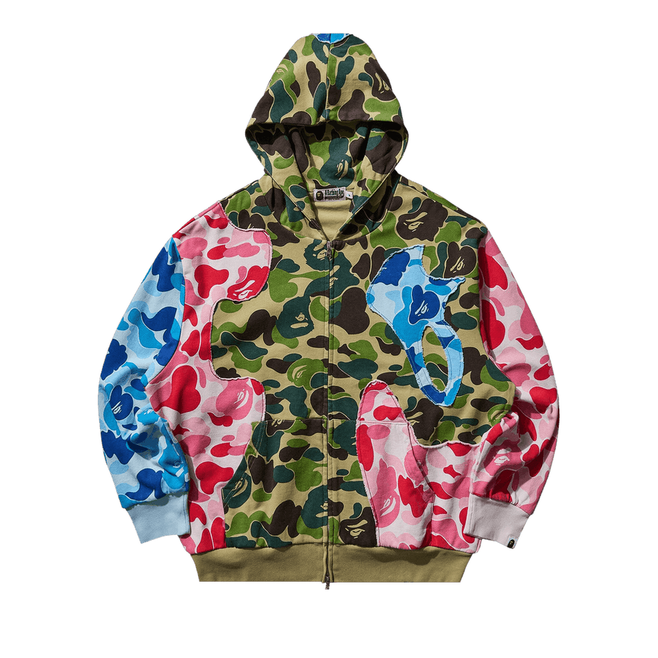 BAPE ABC Camo Patchwork Relaxed Fit Zip Hoodie Multicolor