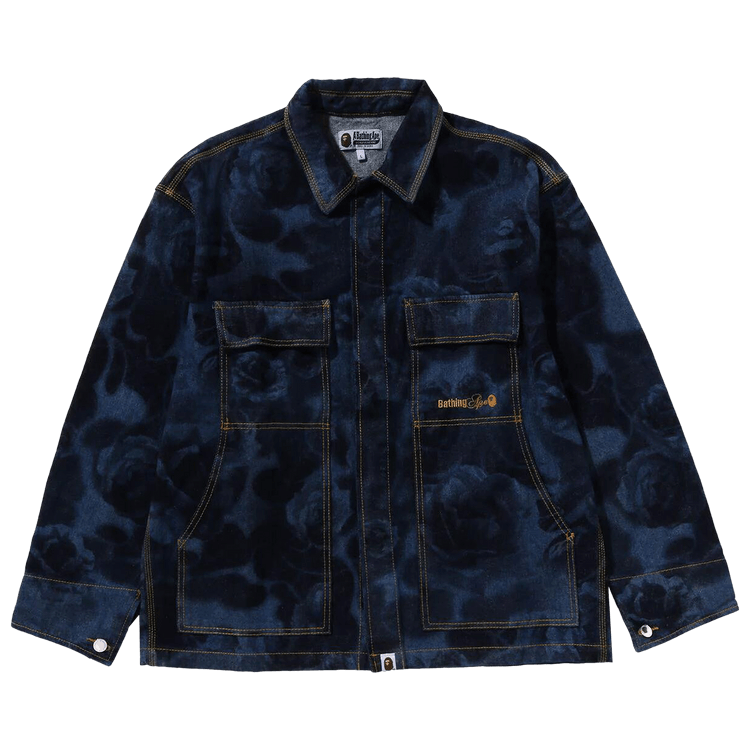 BAPE Floral Camo Jacquard 13Oz Denim Work Jacket Navy