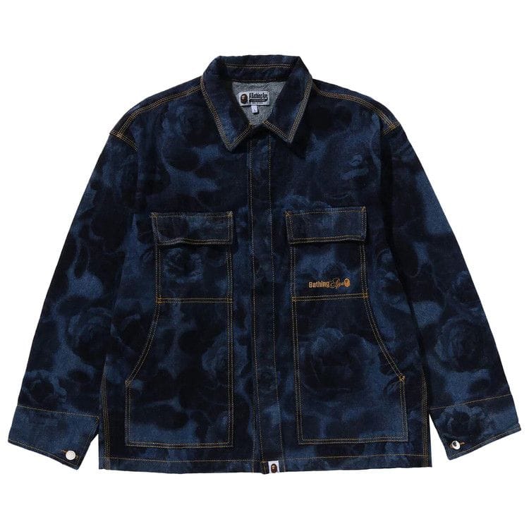 BAPE Floral Camo Jacquard 13Oz Denim Work Jacket Navy