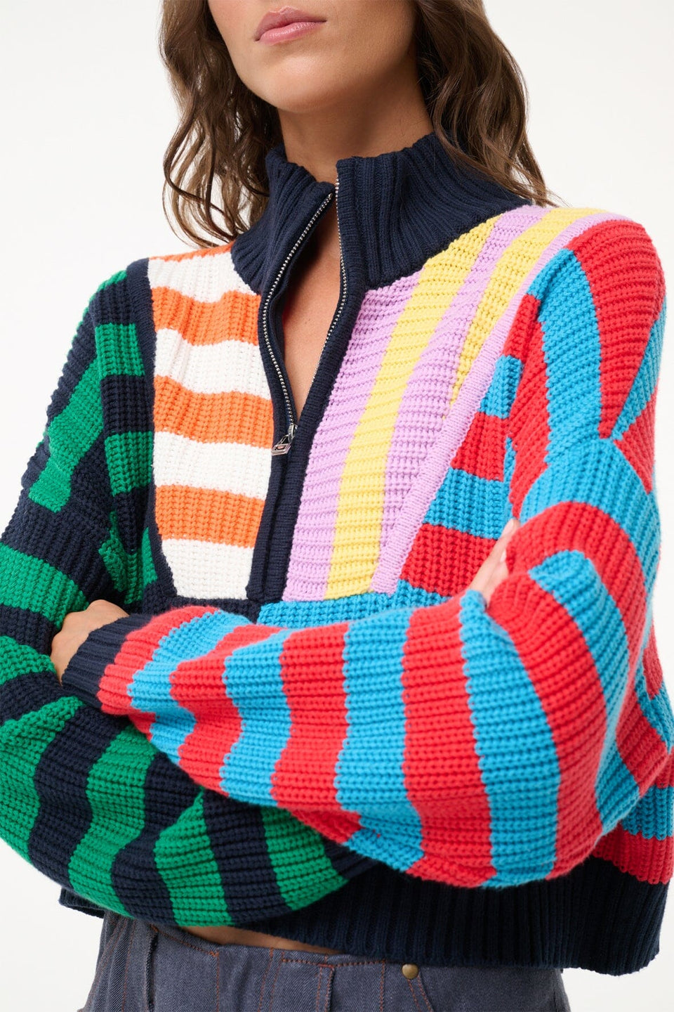CROPPED HAMPTON SWEATER CABANA STRIPE MULTI