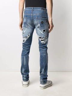 straight-leg distressed jeans