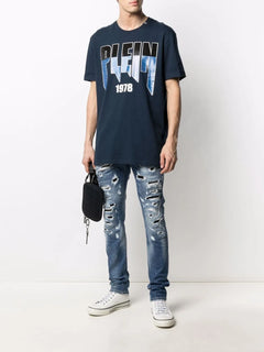 straight-leg distressed jeans