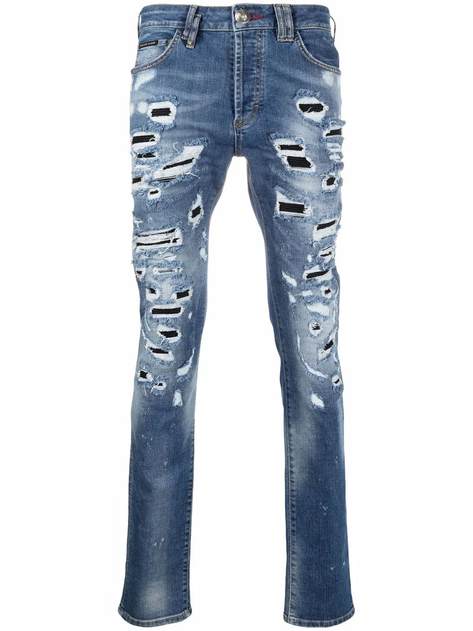 straight-leg distressed jeans