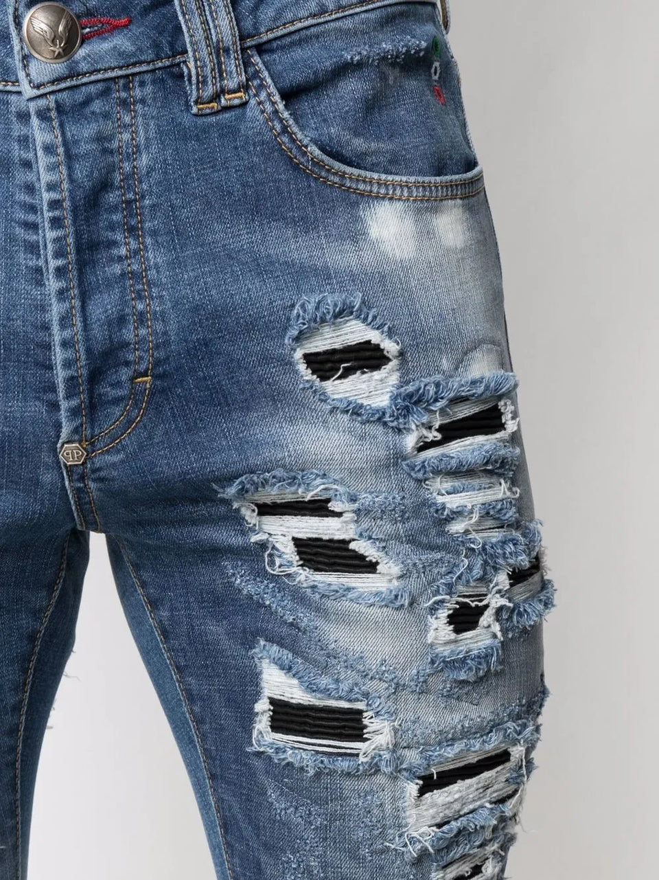 straight-leg distressed jeans
