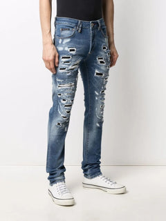 straight-leg distressed jeans