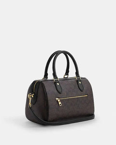 Coach Rowan Satchel Bag In Signature Canvas Signature Canvas-Gold-Walnut-Black