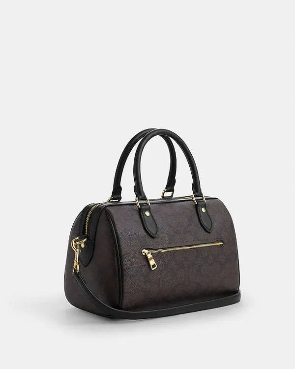 Coach Rowan Satchel Bag In Signature Canvas Signature Canvas-Gold-Walnut-Black