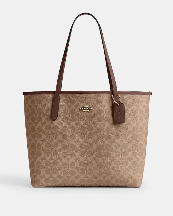 Coach City Tote Bag In Signature Canvas Signature Canvas-Gold-Tan-Brown