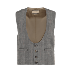 Gucci Wool Blend Plaid Vest Grey/Beige