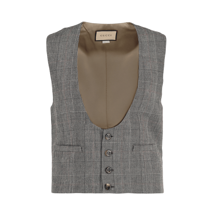 Gucci Wool Blend Plaid Vest Grey/Beige