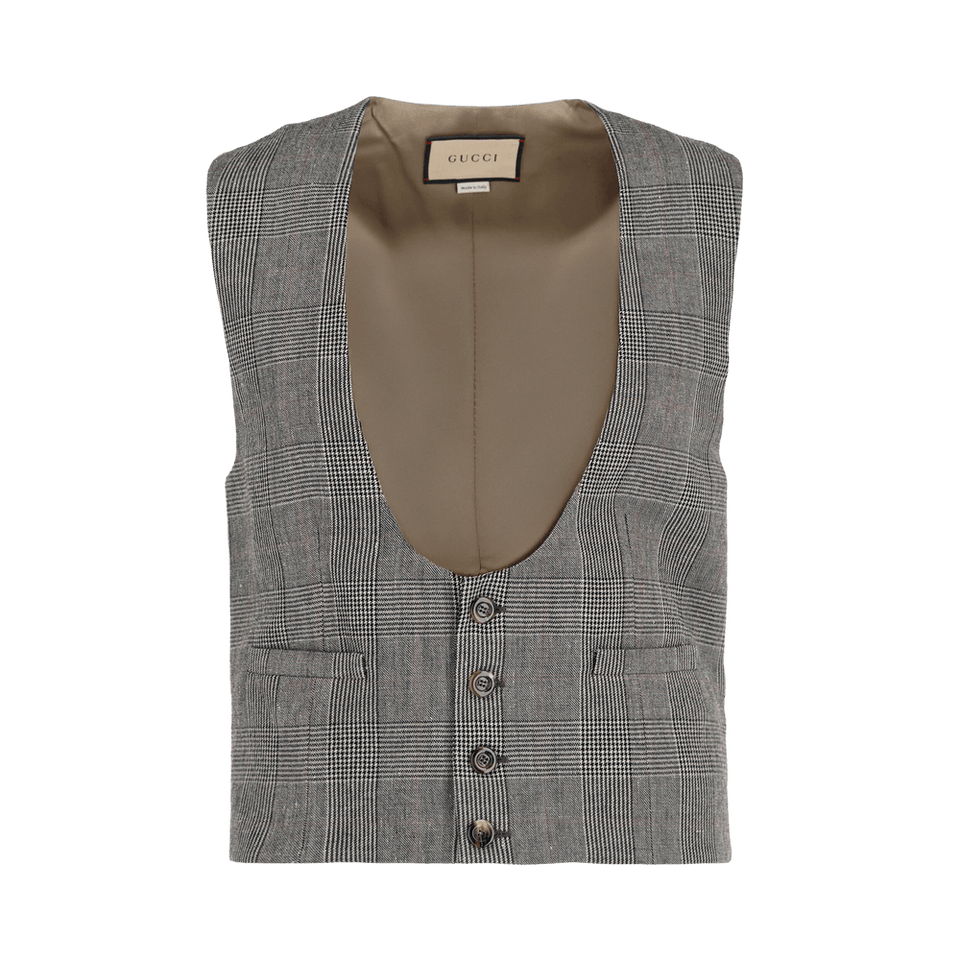Gucci Wool Blend Plaid Vest Grey/Beige