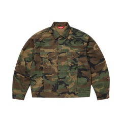 Supreme Jacquard Logos Denim Trucker Jacket Woodland Camo