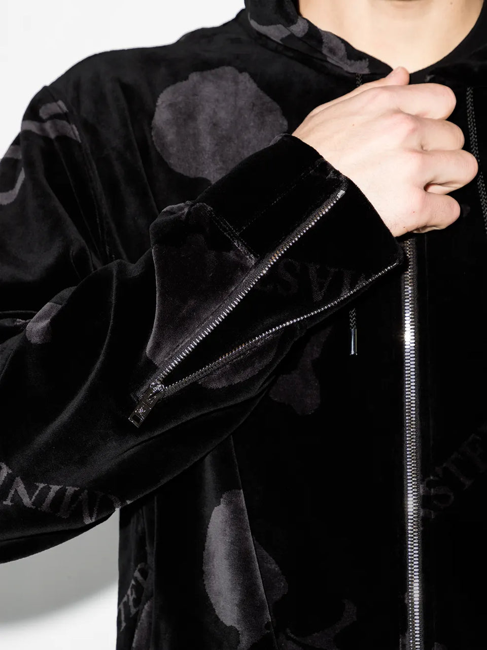 skull-print velvet track jacket