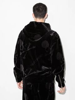 skull-print velvet track jacket