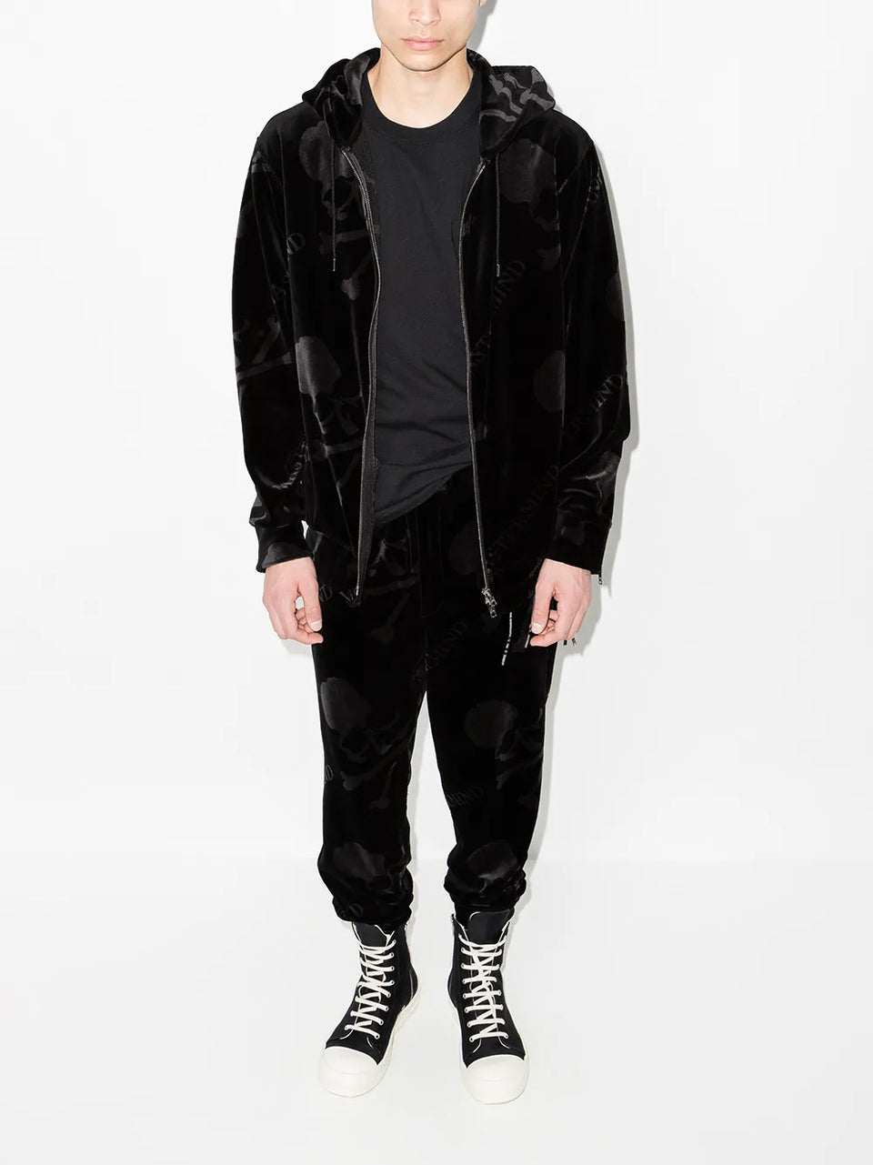 skull-print velvet track jacket