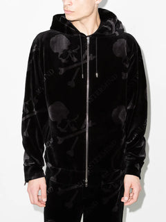 skull-print velvet track jacket