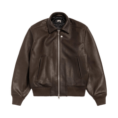 Stussy Leather Flight Jacket Dark Brown